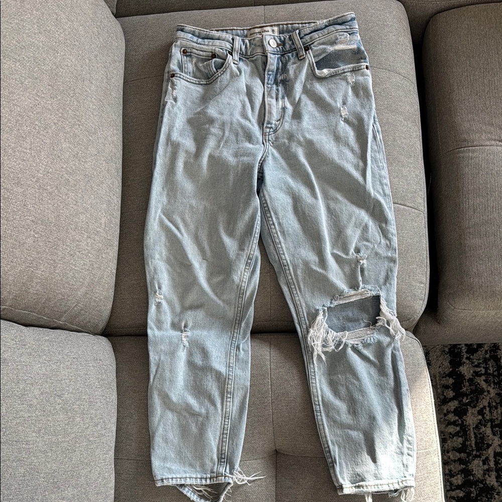Abercrombie & Fitch Distressed Light Blue Cropped Jeans